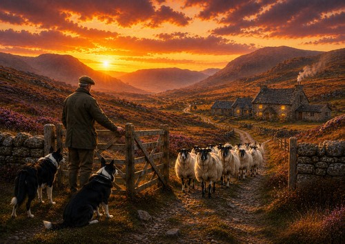 Border collie field art - a4,