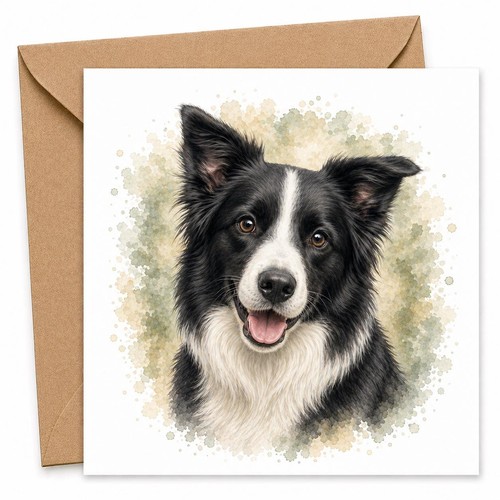Border collie card - border, watercolour